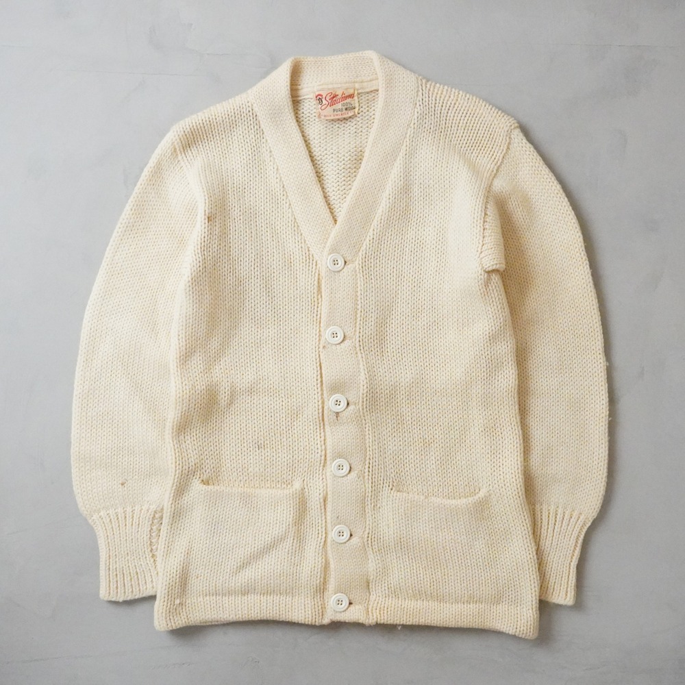 Vintage Stadium Shaker Sweater Co Cardigan Small 1950s Cream Wool Knit